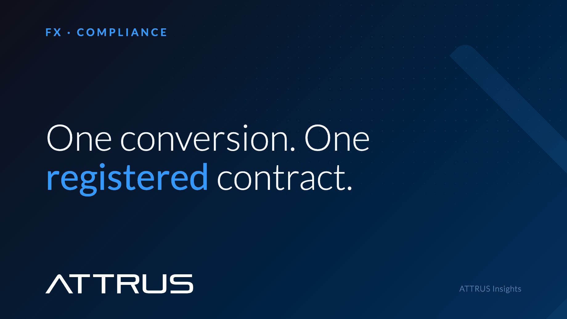 One conversion. One registered contract. FX · Compliance.